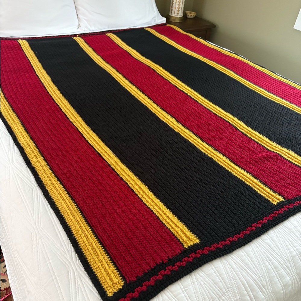 Striped Black, Burgundy and Gold Blanket